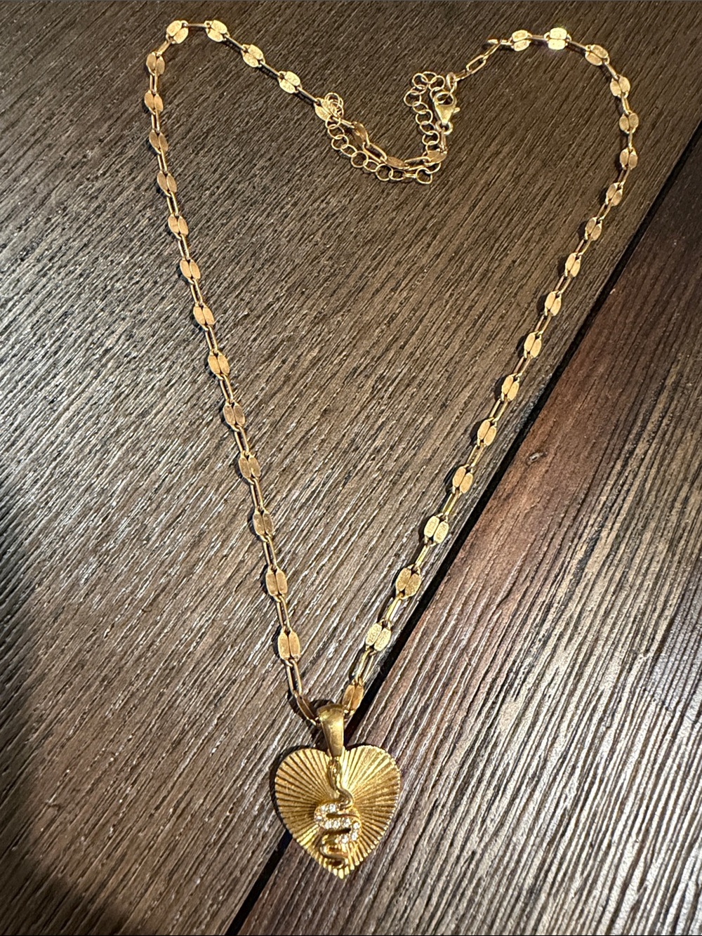 Gold Heart Pendant Necklace with Snake Detail - Women Jewelry